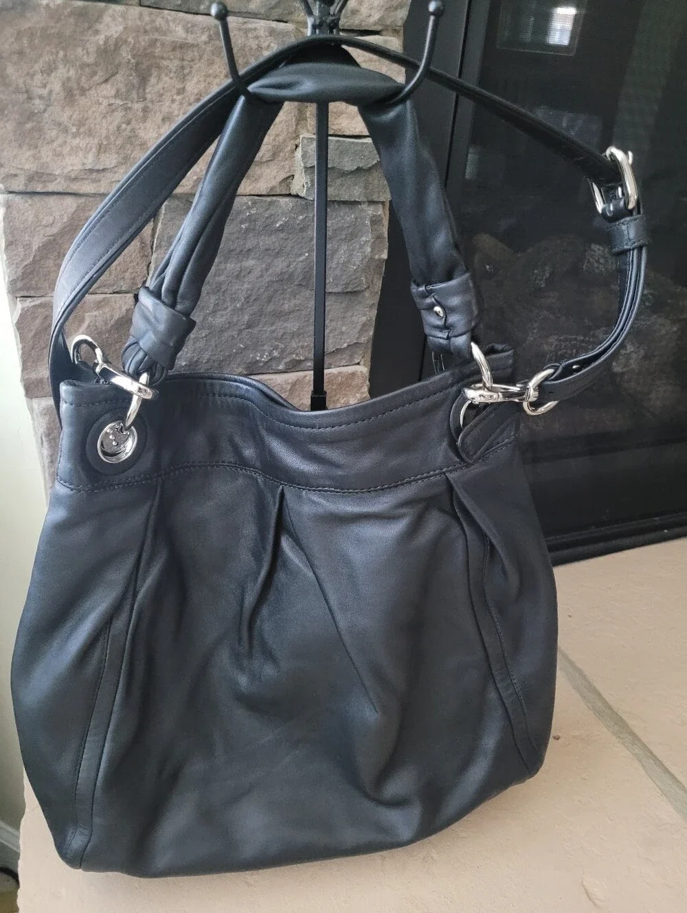 Coach Parker Pleated Black Leather Convertible Crossbody Shoulder Bag